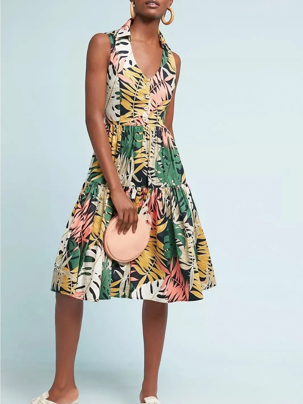 Anthropologie Eri+Ali Foliage Tropical Palm Print Dress Size M - Picture 2 of 9